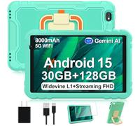 2026 Tablet 10 inch Android 15 Tablets 30GB RAM 128GB ROM 1TB Expand, 8000mAh Octa-Core Tablet with Drop-proof Case, Gemini AI, HD IPS Display, GPS, 5G WIFI, Split-screen, Widevine L1 -Metal Green