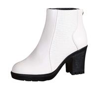 2026 Tall Women Women's Ankle Boots Leather Retro Heel Rain Walking Suede Knee-High Rainy Days Winter Over The Knee Stretch High (32) White