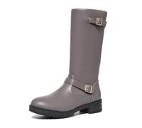 2026 Tall Women Women's Winter Leather Strap Side Mid Chelsea Boots Block Heel Easy On Cold Weather Country Walk Over The Knee Stretch High (12) Grey