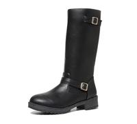 2026 Tall Women Women's Winter Leather Strap Side Mid Chelsea Boots Block Heel Easy On Cold Weather Country Walk Over The Knee Stretch High (6) Black