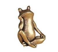 2026 Tea Pet Ornament Pure Brass Sitting Frog for Home Desk Decoration Unique Elegant Tea Accessory Brass (Khaki, 2.8 x 2.3 cm)
