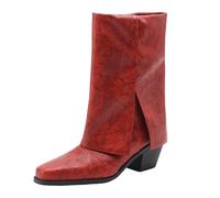 2026 Teen Girls Fall and Winter Women's Boots Pants Toe Ankle Wellies Block Heel Suede City Walking Country Walk Over The Knee Women Stretch High (18) Red