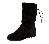 2026 Teen Girls Ladies Solid Color Round Toe Pleated Chelsea Boots Walking Easy On Clean Rainy Days Winter Snow Women Insulated Fleece Lined Anti Slip (2) Black