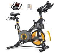 2026 Toputure Exercise Bike with Touchscreen LCD Display, Spin Bike with App Control 32-Level Electric Magnetic Resistance, Exercise Bikes for Home Use with Dumbbell Rack, 330lbs Weight Capacity