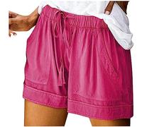 2026 - Trousers Casual Trousers Splicing Women Pull-Out String Loose Comfy Elastic Waist Trousers in Pocket Short White Trousers/Shorts, Hot Pink, XL