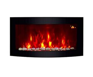 2026 TruFlame 89.2cm Wide Black Curved Glass Screen Wall Mounted Elect Fire with Pebble Effect