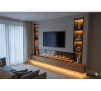 2026 Truflame™ Lcd Premium 60Inch Wide 3 Sided Media Wall Electric Fire With Aquarium