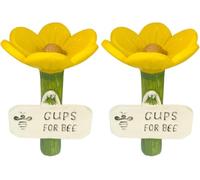 2026 Two-pack Bee Drinking Cups, Garden Flower Bee Cups, Flower-shaped Resin Material, Suitable for Birds, Insects, and Butterflies, Outdoor Garden Lawn Terrace Outdoor Drinking Cups (Yellow)