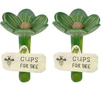 2026 Two-pack Bee Drinking Cups, Garden Flower Bee Cups, Flower-shaped Resin Material, Suitable for Birds, Insects, and Butterflies, Outdoor Garden Lawn Terrace Outdoor Drinking Cups (Green)