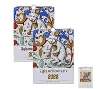 2026 Ugly Medieval Cats Calendar, Horror Cats Calendar Weirdcore Art Decor, Quirky Medieval Cat Wall Calendars for Cat Lovers, Gift for Art Enthusiasts (2pcs)