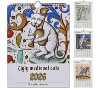 2026 Ugly Medieval Cats Calendar, Quirky Medieval Cat Wall Calendar for Cat Lovers, Weird Horror Cats Calendar Weirdcore Art Decor, Funny Historical Gift