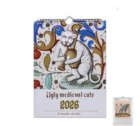 2026 Ugly Medieval Cats Wall Calendar - Medieval Art Theme Vintage Style Cat Illustrated Wall Calendar, Unique Gothic Art Illustrations, Perfect Christmas Gag Gift for History Lovers (1 PC)