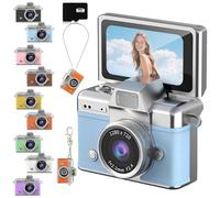 2026 Update Mini Digital Camera with 1.47 in LCD Screen 1080P，Vintage camera with Flip Screen, Keychain Digital Cameras with 32/64/128 GB Card, Built-in Flash, Strap and Keychain (64GB,Blue)