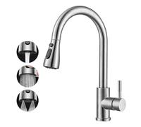 2026 Update TEKXDD Kitchen Sink Tap, Kitchen Mixer Taps with Pull Out Sprayer, Swivel Single Handle High Arc Pull Down Stainless Steel Sink Faucet, 360°Swivel Spout, Easy Fit