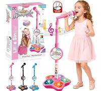 2026 Upgate kids karaoke machines, Kids Microphone and Stand Adjustable, Kids Karaoke Sing Musical Toy with Stand & Bluetooth, 5 Colorful LED Lights For Girls Boys Party Pastime (Pink)
