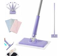 2026 Upgrade Automatic Cloth Changing Mini Mop,Clever Hands-Free Replacement, Zero Touch Minimop,360° Rotating Mini Mops With 10 Reusable Cloths,Portable Wet Dry Mops for Home Bathroom (Purple, 92cm)