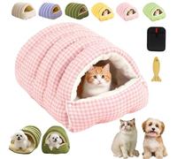 2026 Upgrade Cat Cave Bed, Cozy Monster Cat Bed with Removable & Washable Cushioned, Warm Cats House Tent Bed with Non-Slip Base in Indoor for Cats, Kittens And Small Dogs (Pink Check,L)