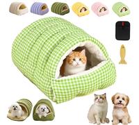 2026 Upgrade Cat Cave Bed, Cozy Monster Cat Bed with Removable & Washable Cushioned, Warm Cats House Tent Bed with Non-Slip Base in Indoor for Cats, Kittens And Small Dogs (Green Check,M)