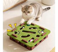 2026 Upgrade Cat Nail File Enrichment Box, 3 In 1 Felt Maze Cat Toys, Interactive Cats Nail File Scratch Enrichment Box, With Bell Ball & Sandpaper Inside, For Indoor Cats Claw Care (Square Green)