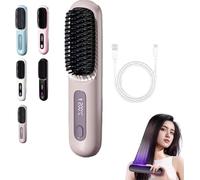 2026 Upgrade Cordless Hair Straightening Brush for Short Hair, Pro Ceramic Heated Comb, USB Rechargeable Portable Wireless Straightener Brush with LED Display & 3 Heat Settings for Travel (Purple)