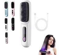 2026 Upgrade Cordless Hair Straightening Brush for Short Hair, Pro Ceramic Heated Comb, USB Rechargeable Portable Wireless Straightener Brush with LED Display & 3 Heat Settings for Travel (White)