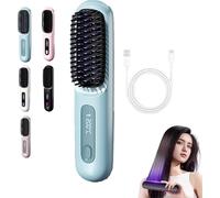2026 Upgrade Cordless Hair Straightening Brush for Short Hair, Pro Ceramic Heated Comb, USB Rechargeable Portable Wireless Straightener Brush with LED Display & 3 Heat Settings for Travel (Blue)
