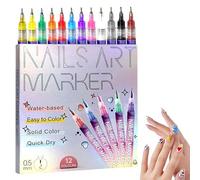 2026 Upgrade DIY Nail Art Pens, Advanced Nails Art Marker Set with 12 Colours 0.5MM Nail Art Markers, 3D Nail Polish Pens for Graffiti, Dotting, Liner & Painting, DIY Nails Art Tool (1 Box)
