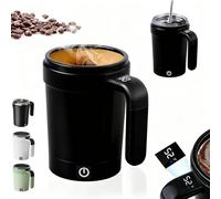 2026 Upgrade Self Stirring Coffee Mug, Automatic Self Stirring Mug Rechargeable with Lid, Mixing Cup with Temperature Display, Portable Stirring Mugs for Coffee, Milk, Cocoa (Black)