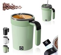 2026 Upgrade Self Stirring Coffee Mug, Automatic Self Stirring Mug Rechargeable with Lid, Mixing Cup with Temperature Display, Portable Stirring Mugs for Coffee, Milk, Cocoa (Green)