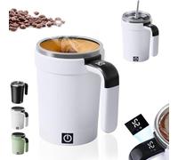 2026 Upgrade Self Stirring Coffee Mug, Automatic Self Stirring Mug Rechargeable with Lid, Mixing Cup with Temperature Display, Portable Stirring Mugs for Coffee, Milk, Cocoa (White)