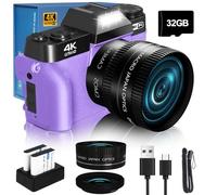 2026 Upgrade VJIANGER Digital Camera for Photography Vlogging Camera for YouTube with WiFi, 180° Flip Screen, 16X Digital Zoom, 52mm Lens, 2 Batteries, 32GB Micro SD Card(Purple)