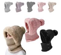 2026 Upgrade Womens Beanie Hat, 3 in 1 Scarf Face Cover Hooded Set, 3Pcs Warm Cozy Soft Scarf Hat in Autumn and Winter, Outdoors Plush Earmuff Knitted Hats for Women Fall Wint(Color:Khaki+Pink+Black)