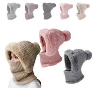 2026 Upgrade Womens Beanie Hat, 3 in 1 Scarf Face Cover Hooded Set, 3Pcs Warm Cozy Soft Scarf Hat in Autumn and Winter, Outdoors Plush Earmuff Knitted Hats for Women Fall Wint(Color:Khaki+Pink+Grey)