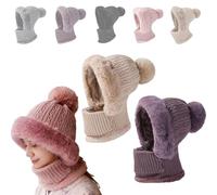 2026 Upgrade Womens Beanie Hat, 3 in 1 Scarf Face Cover Hooded Set, 3Pcs Warm Cozy Soft Scarf Hat in Autumn and Winter, Outdoors Plush Earmuff Knitted Hats for Women Fall Wint(Color:Pink+Beige+Purple)