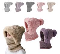 2026 Upgrade Womens Beanie Hat, 3 in 1 Scarf Face Cover Hooded Set, 3Pcs Warm Cozy Soft Scarf Hat in Autumn and Winter, Outdoors Plush Earmuff Knitted Hats for Women Fall Wint(Color:Khaki+Pink+Purple)