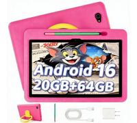 2026 Upgraded Android 16 Kids Tablet, 10 inch Tablet for Kids with 20GB RAM 64GB ROM 1TB Expand, 6000 mAh Battery, Parental Control, UKIDOZ Kids Space, Widevine L1 HD, Protective Case Pen（Pink）