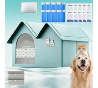 2026 Upgraded Dog House with Ac, Foldable Air Conditioned Cat House - 10 Ice Packs, Double Insulated Weatherproof Pet Air Conditioner Cooling Shelter (Blue+With Ice Crystal Box, Large:60 * 38cm)