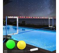 【2026 Upgraded】 Eastgoing Pool Volleyball Net Set with Light,Adjustable Length 15-25FT，Swimming Pool Volleyball Net System with 2 Water Volleyballs and Heavy Duty Base.