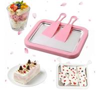 2026 Upgraded Rolled Ice Cream Maker Kit - Food-Grade Stainless Steel Tray with 2 Scrapers, Portable DIY Ice Cream Maker for Home, Family & Parties-green (pink)