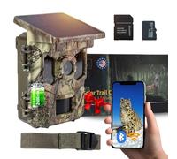 2026 Upgraded Solar Trail Camera 64MP WiFi Bluetooth - Game Camera with Night Vision, Motion Activated, Waterproof Hunting Cam, Wildlife Cam with 16GB SD Card & Built-In Battery, Complete Kit Included