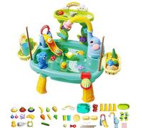 2026 Upgraded Water Table for Toddlers, 2 Layer Water Table with Elephant Shower Head, Kids Water Play Table with Slide Play Food Accessories Fishing Toy, Kitchen Play Sink Toys for Girl Boy (Green)