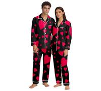 2026 Valentine’s Day Valentine's Matching Couples Pajama with Heart Print Cozy Sleepwear for and (Black, XL)
