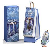 2026 Vintage European Style Oil Painting Flip Calendar, 2026 Desk Flip Calendar With Butterfly Pendant, Comes With A Butterfly Pendant, For Home,Living Room,Office (Blue)