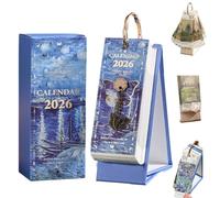 2026 Vintage European Style Oil Painting Flip Calendar, Elegant Daily Desktop Flip Calendar, with Butterfly Charms, Vintage Desk Planner Memo Journal For Office, Home, And Art Lovers (Blue)