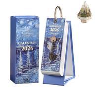 2026 Vintage European Style Oil Painting Flip Calendar, Elegant Desktop Flip Calendar with Butterfly Pendant, for Home, Living Room, Office, Create a Refined Workspace (Blue)