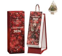 2026 Vintage European Style Oil Painting Flip Calendar, Elegant Desktop Flip Calendar with Butterfly Pendant, for Home, Living Room, Office, Create a Refined Workspace (Red)