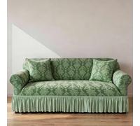 2026 Vintage Jacquard Sofa Covers With Ruffle Skirt Stretch Couch Covers Country Style Sofa Slipcover Furniture Covers For Armchair Loveseat Sectional Sofa(Green,4 seaters (235-300cm))