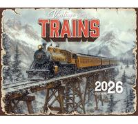 2026 Vintage Trains Wall Calendar 16-Month X-Large Size 14x22, Retro Old Trains Calendar by The KING Company-Monster Calendars