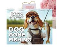 2026 Wall Calendar | 12 Month 2026 Puppy Fishing Wall Calendar - Cute Home Decor for Daily Schedule Event Deadline Office Classroom Travel Vacation Holiday Families Teachers