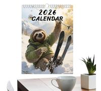 2026 Wall Calendar - 12 Monthly Sloth Ski Planner,21x28cm Humorous Wall Calendar | For Home Workplace Student Room Apartment Home Bedroom Living Room School Kids Room